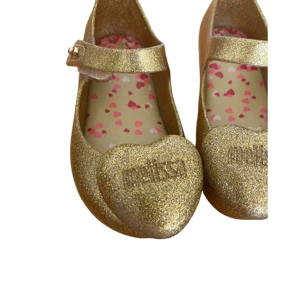 Mini‎ Melissa golden heart flats ballet shoes girls size 9